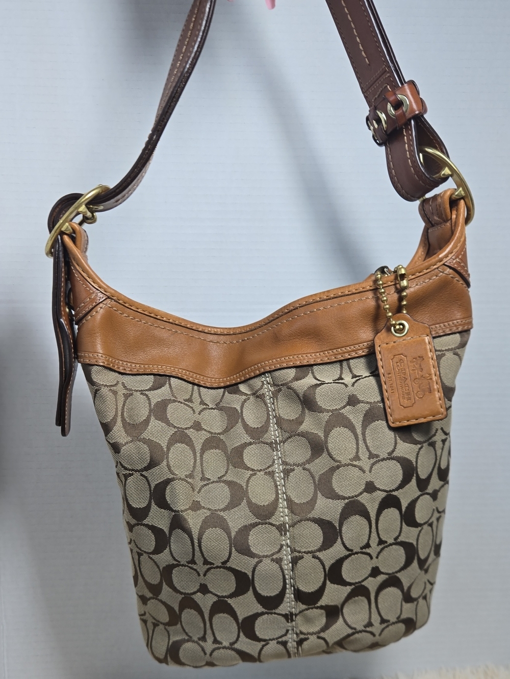 EUC Coach Tan & Brown Signature Canvas Shoulder Bag